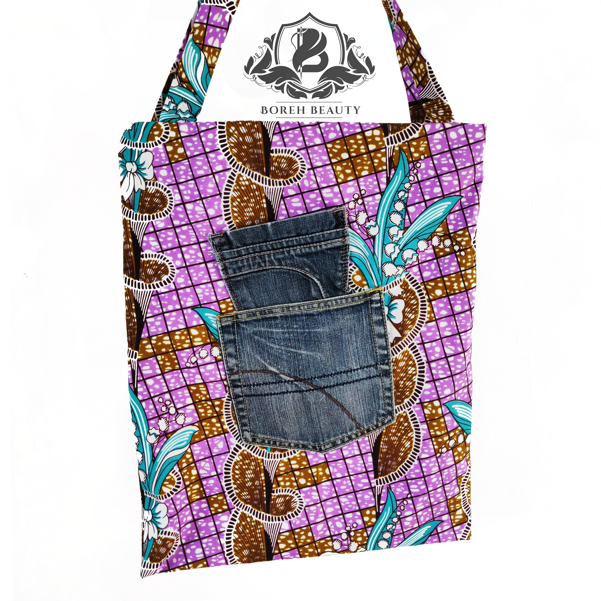 Lilac African Print Tote with Jeans Pocket
