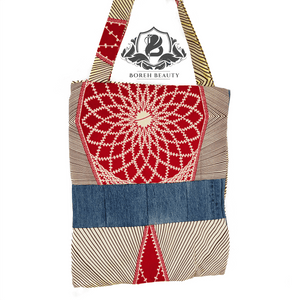 African Print Tote with Jeans Panel