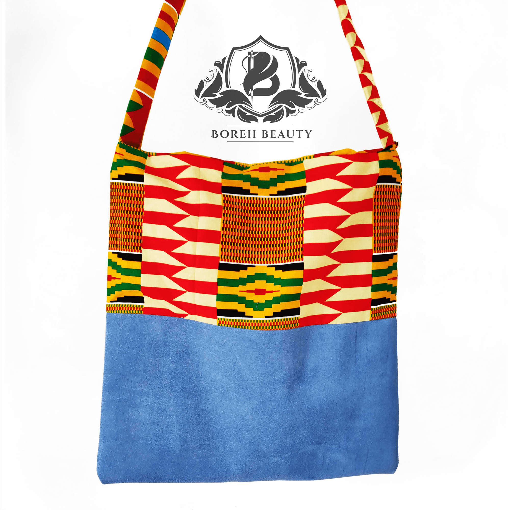 Kente African Print Tote with Jeans Bottom Accent