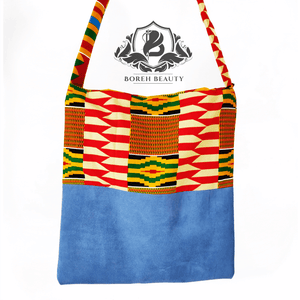 Kente African Print Tote with Jeans Bottom Accent